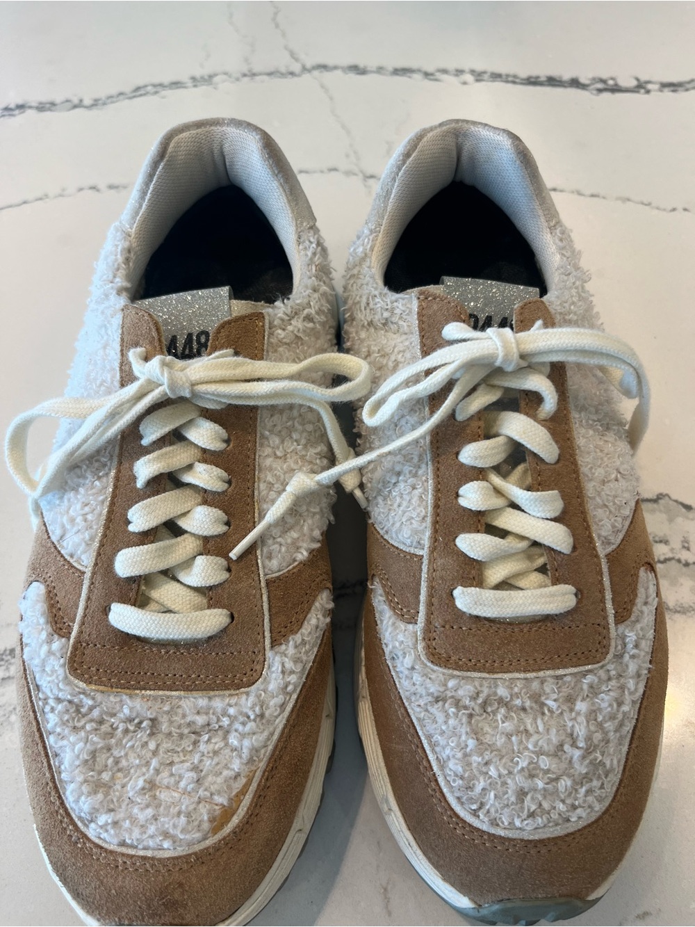 P448 Jackson Wad Cream Sherpa Suede Lace-Up Sneakers  Sz 38/US 7.5